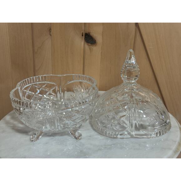 Vintage Cut Crystal Covered Footed Candy Dish - Picture 7 of 13